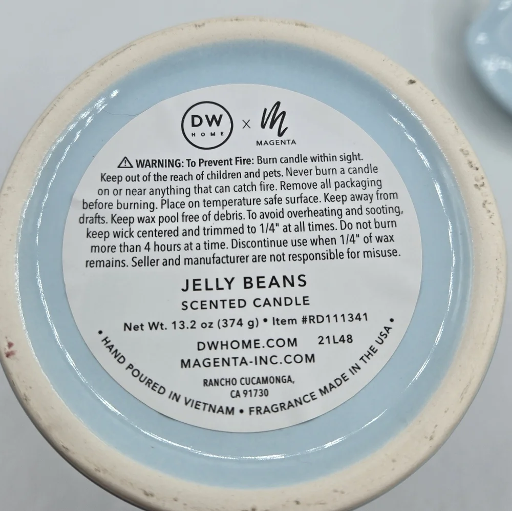Rae Dunn Gnomes Hat Topper Jelly Beans Ceramic Candle Canister Light Blue